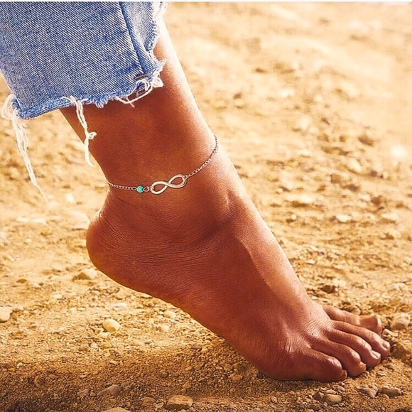 🔴𝟭𝟬/$𝟮𝟱🔴NEW Turquoise Silver Infinity Anklet - Picture 4 of 9